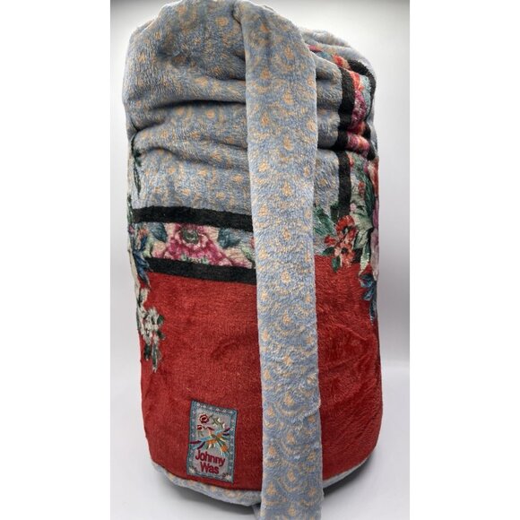Johnny Was Windo Reversible Plush Blanket Drawstring Bag Floral - Picture 1 of 12